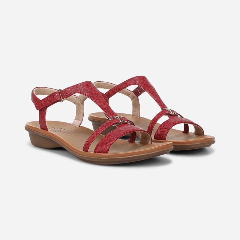 Naturalizer Sofia Strappy Sandals, Red Pebbled Faux Leather, 11.0W Open Toe