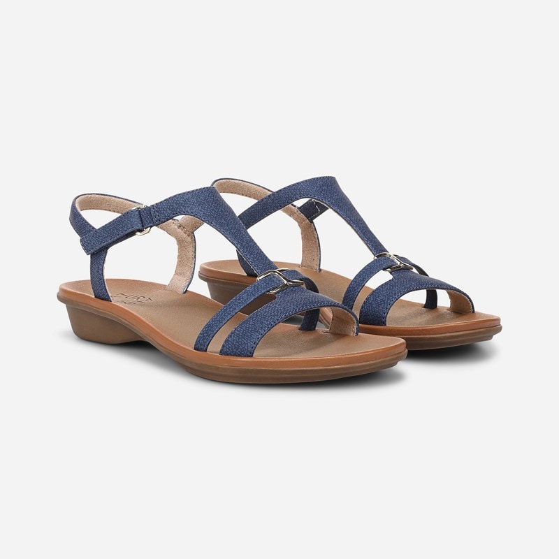 Naturalizer Sofia Strappy Sandals, Navy Faux Canvas, 7.5M Open Toe