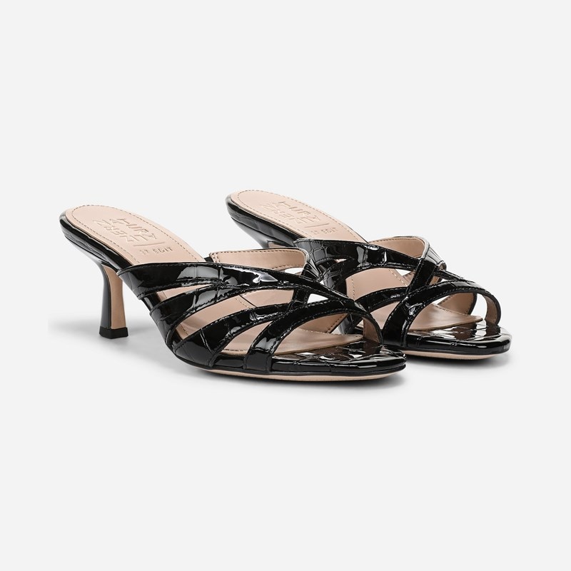 27 EDIT Tuesday Slide Sandals, Black Croco Print Leather, 6.0M Slip-On Fit, Open Toe