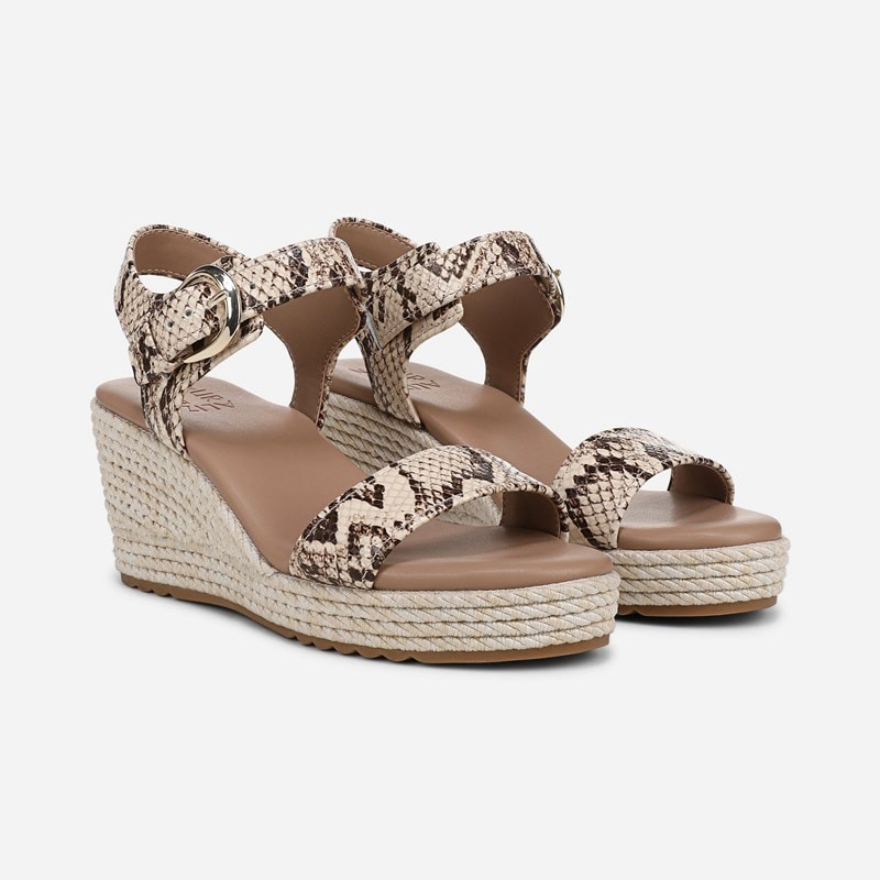 Naturalizer Stella Wedge Sandals, Beige Snake Print Leather, 5.0M Open Toe