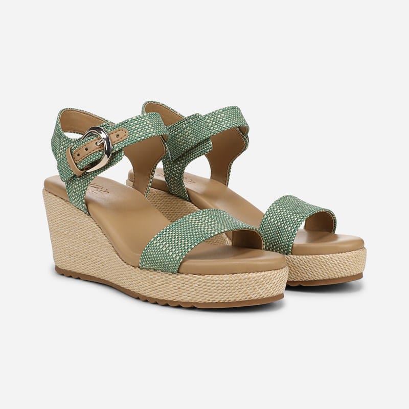 Naturalizer Stella Wedge Sandals, Green Multi Faux Raffia Leather, 9.5W Open Toe