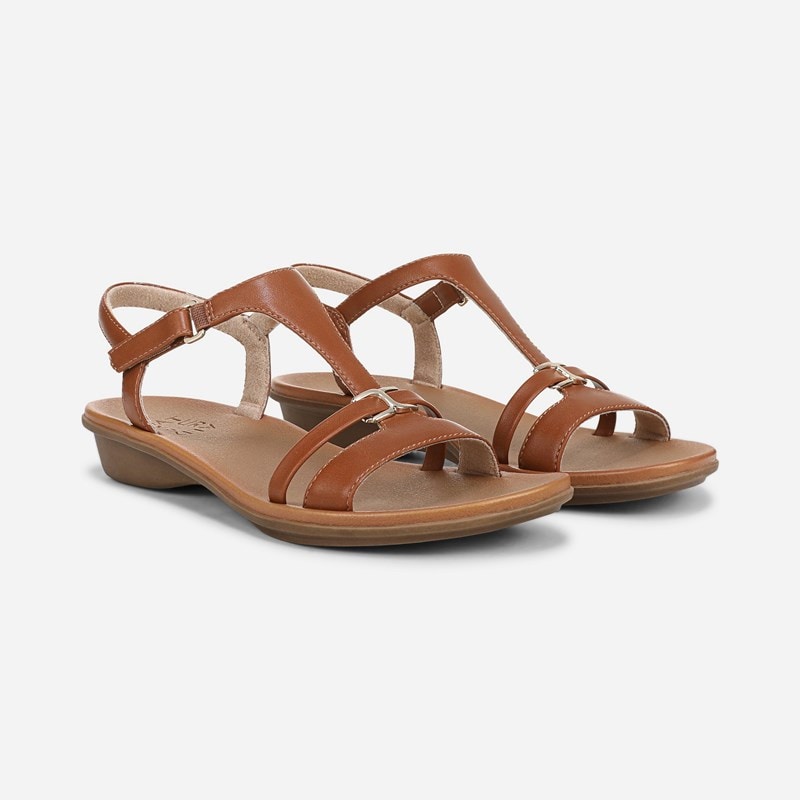 Naturalizer Sofia Strappy Sandals, Walnut Brown Faux Leather, 8.5M Open Toe