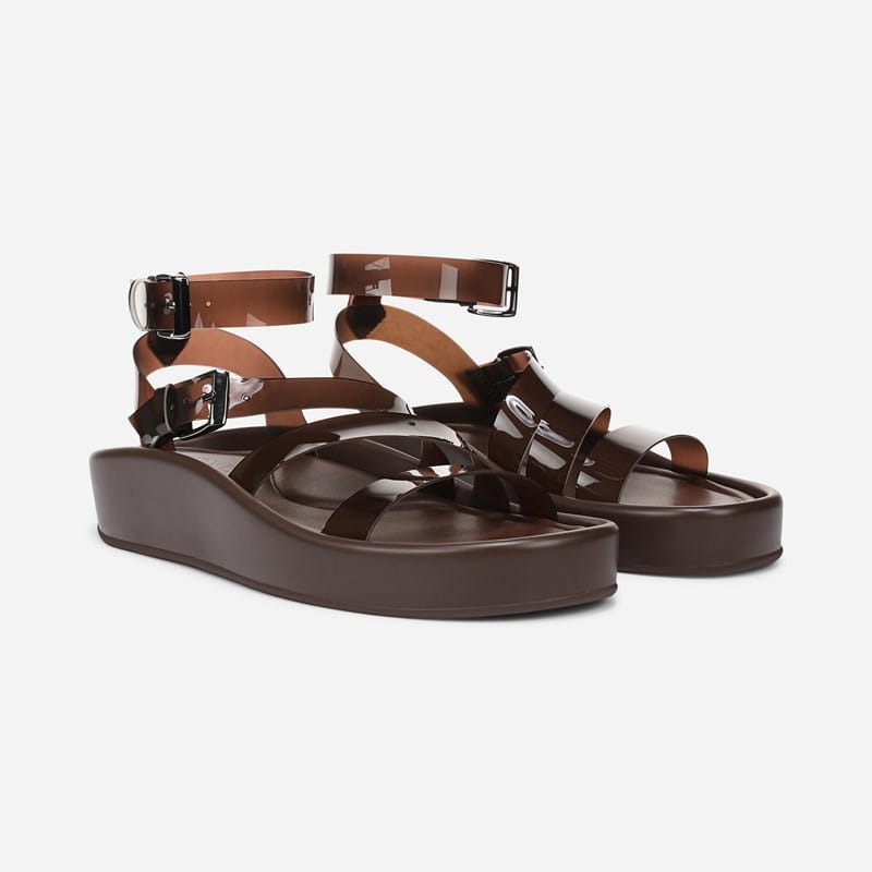Naturalizer So-Sweet Strappy Sandals, Chocolate Frosted Jelly, 5.5M Open Toe, Platform Heel, Ankle Strap