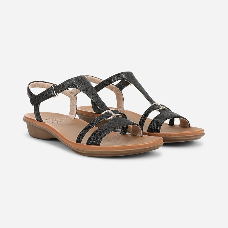 Naturalizer Sofia Strappy Sandals, Black Pebbled Faux Leather, 11.0W Open Toe