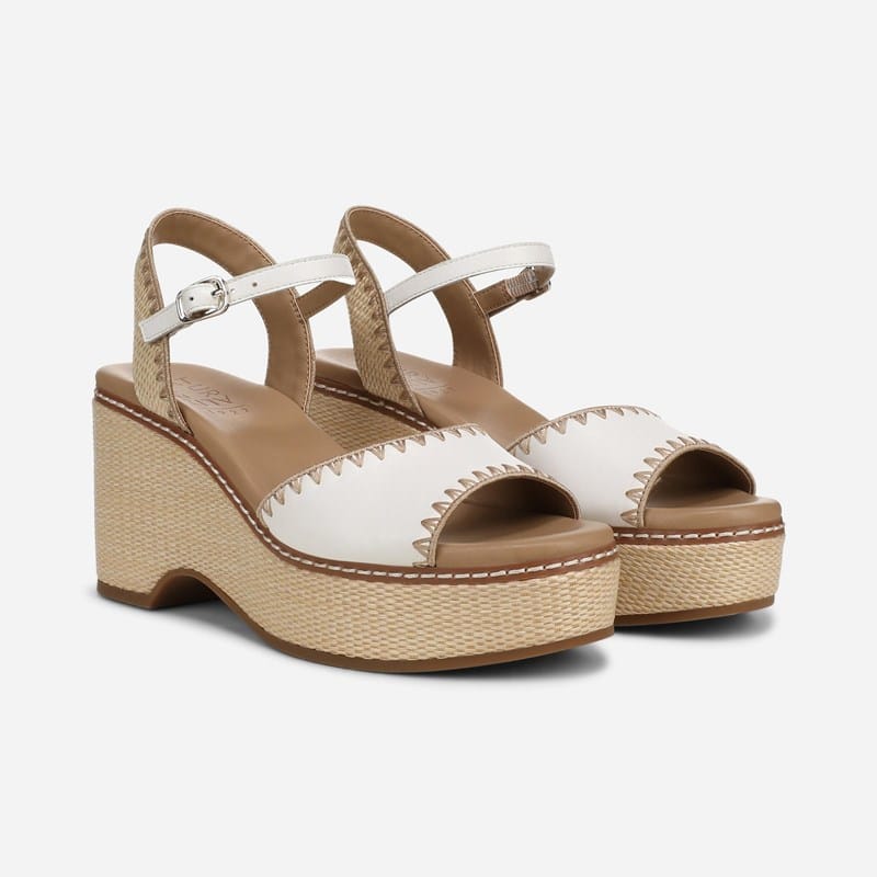 Naturalizer Della Platform Sandal Wedge Sandals, White Multi Faux Leather Suede, 7.5M Open Toe