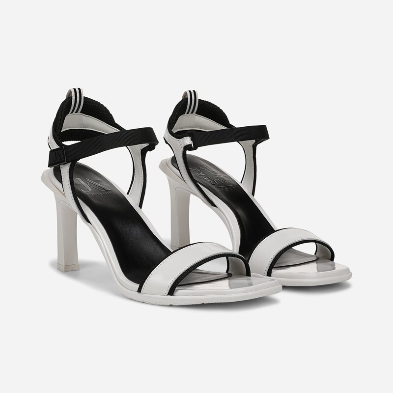 Naturalizer Nova Dress Sandals, White Leather / Black Fabric, 7.0W Strappy Style