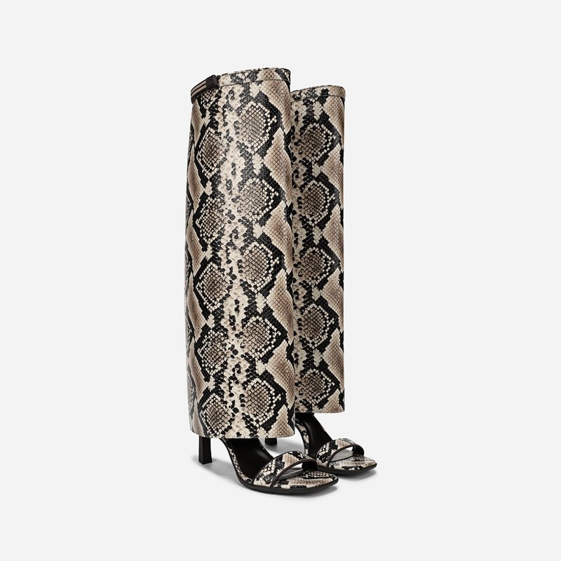 Naturalizer Nova-Shaft Dress Sandal Boots, Brown Snake Print Leather, 7.5M