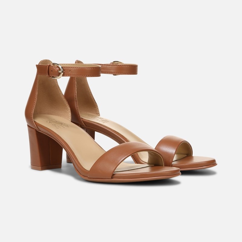 Naturalizer Vera Dress Sandals, English Tea Leather, 8.0M Open Toe, Block Heels