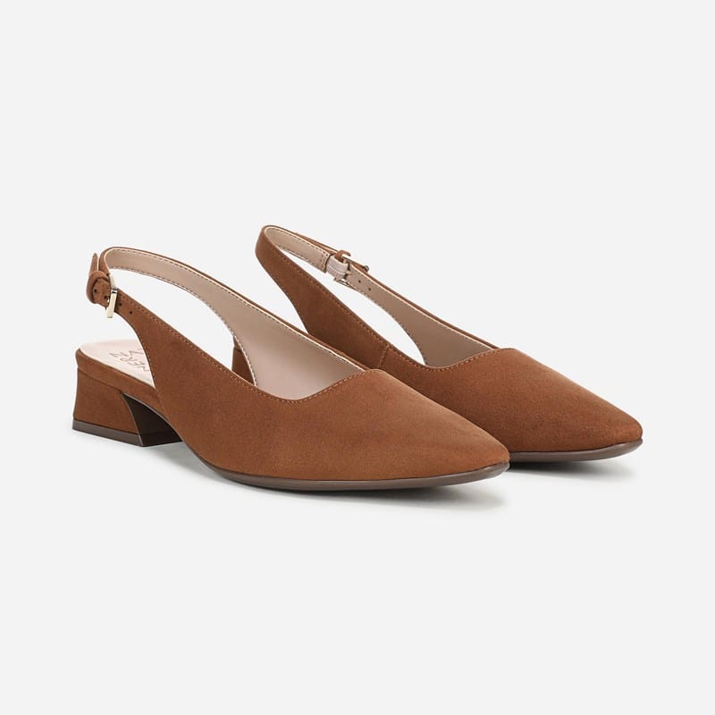 Naturalizer Ginger Slingback Shoes, Dark Chestnut Brown Microfiber, 9.5W Block Heels, Strap
