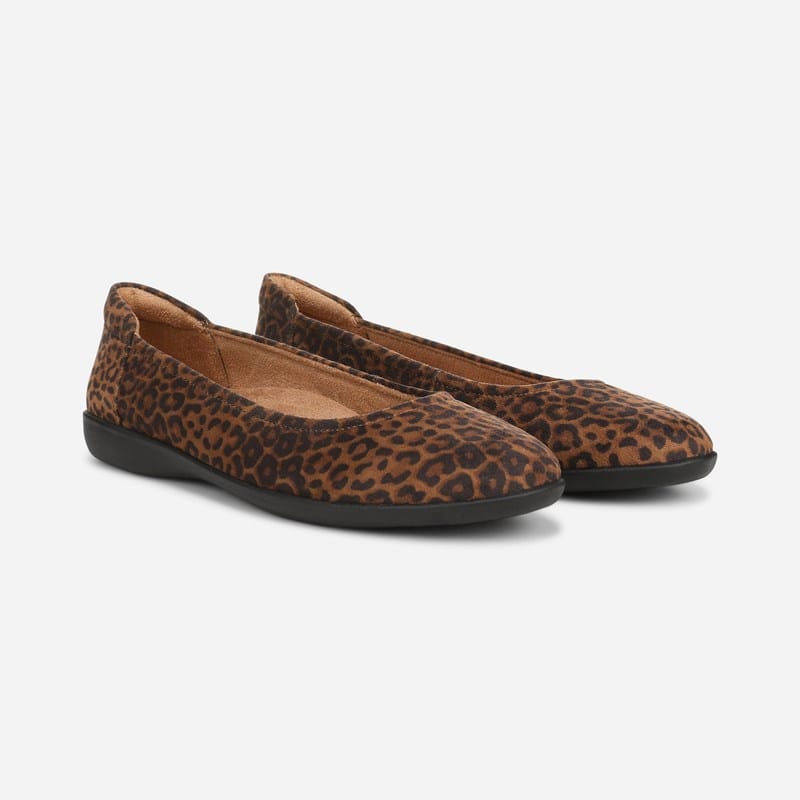 Naturalizer Flexy Flat Shoes, Brown Leopard Print Fabric, 10.0M Slip-On, Almond Toe