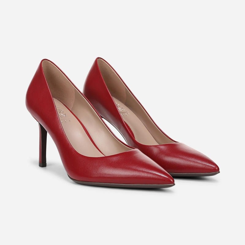 Naturalizer Anna Pump Shoes, Hearts Flame Red Leather Suede, 12.0W Slip-On Fit, Pointed Toe