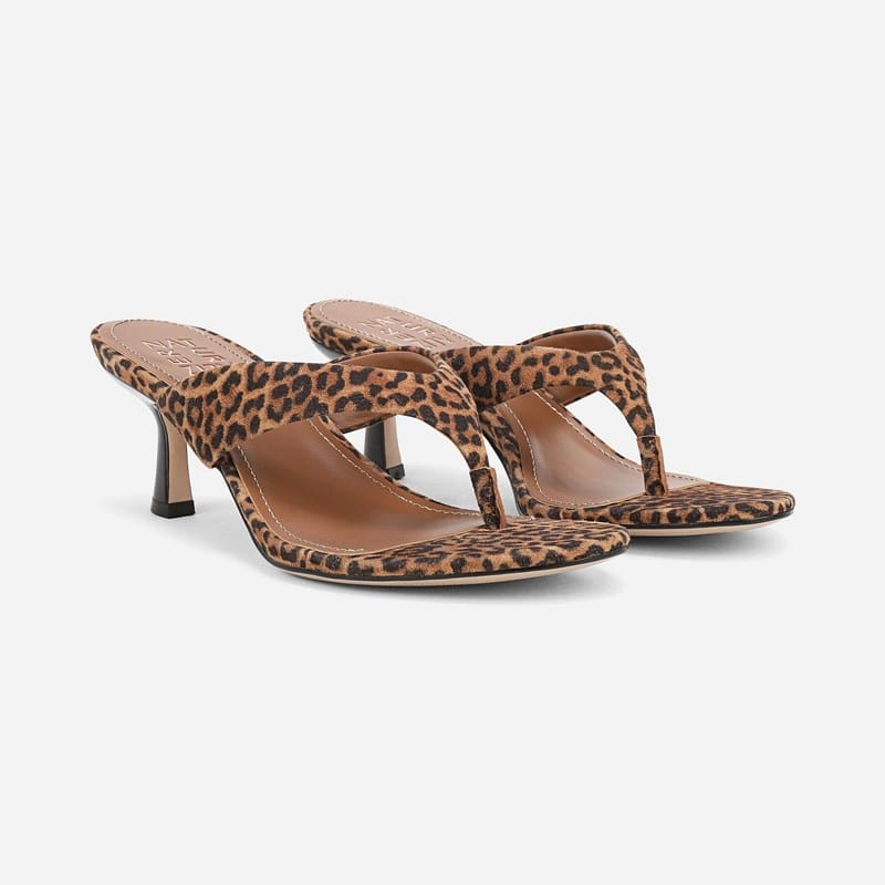 27 EDIT Tressa Dress Sandals, Brown Leopard Print Suede, 11.0M Slip-On, Open Toe