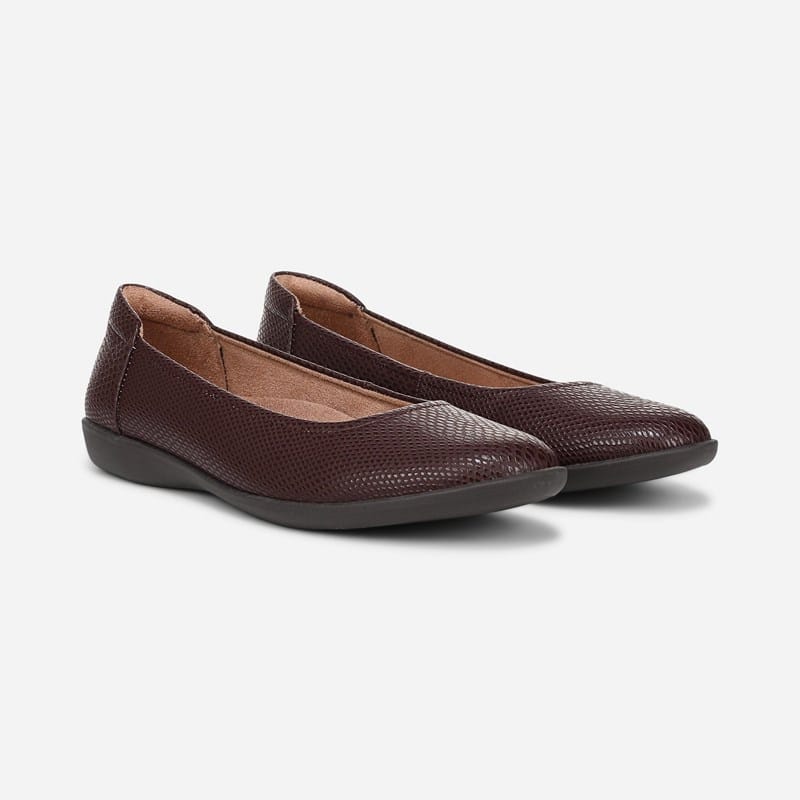 Naturalizer Flexy Flat Shoes, Sangria Red Snake Faux Leather Fabric, 11.0W Slip-On, Almond Toe
