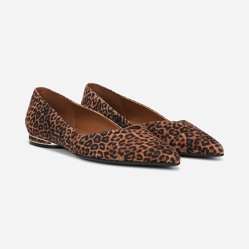 Naturalizer Havana Ballet Flats, Brown Leopard Print Suede Leather, 12.0M Pointed Toe, Non-Slip Outsole