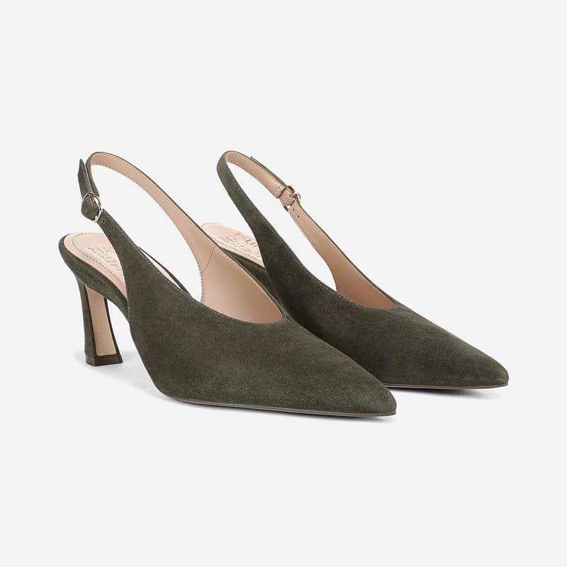 27 EDIT Elaine Slingback Dress Shoes, Cactus Clay Green Suede Leather, 12.0M Pointed Toe, Strap, Rubber Outsole
