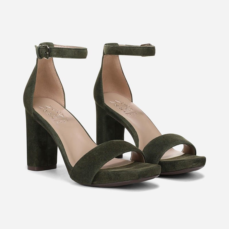 Naturalizer Joy Dress Sandals, Cactus Clay Green Suede Leather, 12.0W Strappy Style, Open Toe, Block Heels