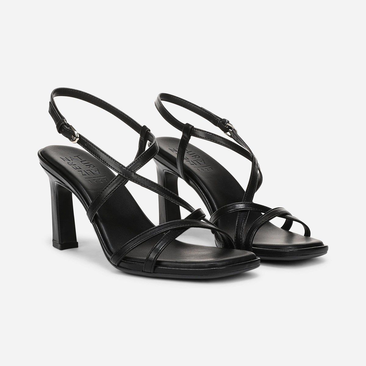 black womens dress sandals Anne Klein Flutter Sandal | Women's | Stretch | Size 9.5 Black Faux Leather Uppers Braided Straps Criss Black Block Heel Strappy Dress