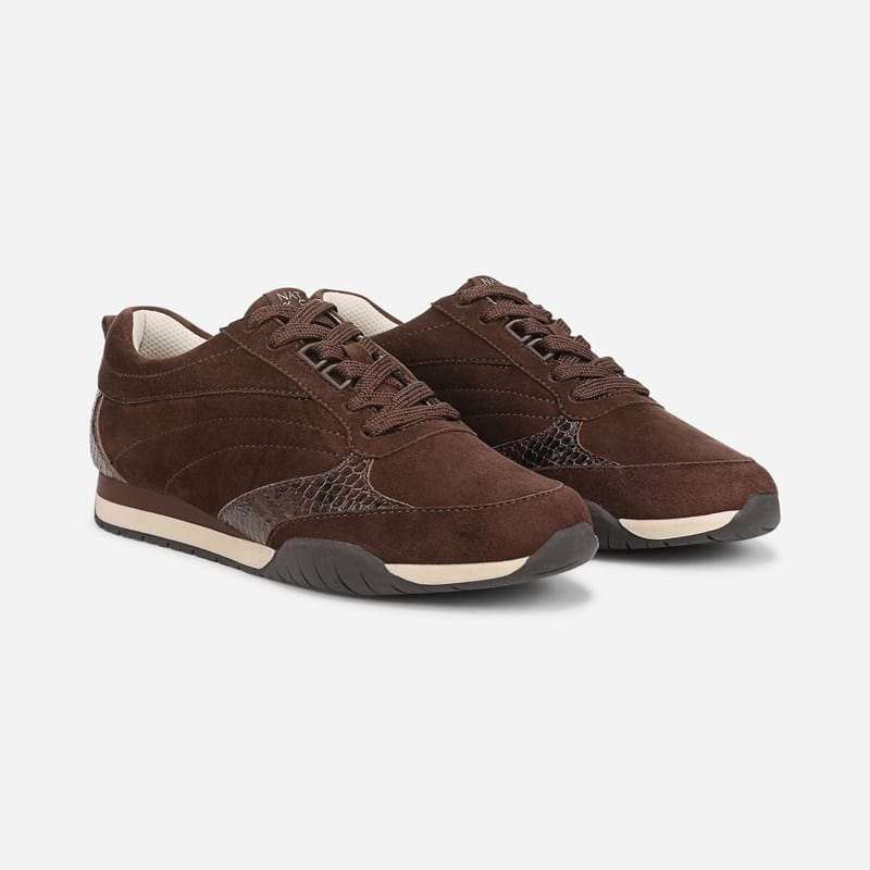 Naturalizer Tao Lace Up Sneaker Shoes, Dark Brown Suede/Snake Print Leather, 9.0W Round Toe