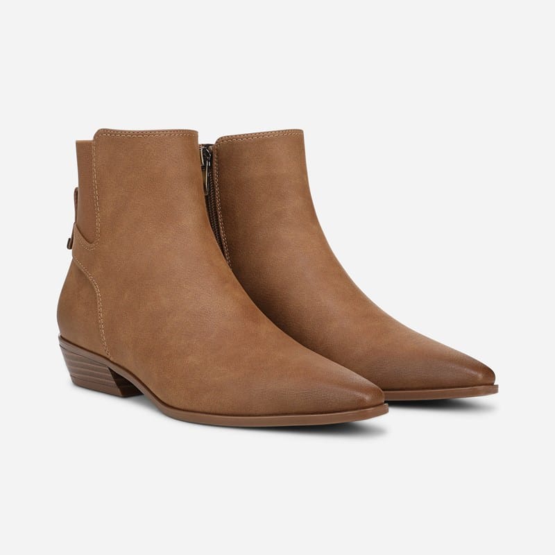Naturalizer Bea Ankle Boots, Chestnut Brown Faux Leather Fabric, 9.5W Pointed Toe, Block Heels