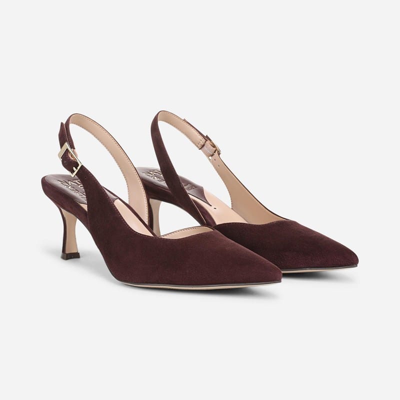 27 EDIT Felicia 4 Slingback Dress Shoes, Smoky Sangria Red Suede Leather, 12.0M Pointed Toe, Strap, Rubber Outsole