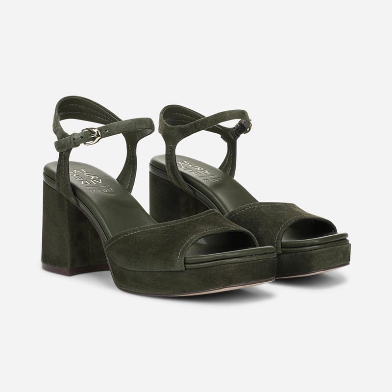 27 EDIT Paige Dress Sandals, Cactus Clay Green Suede Leather, Open Toe, Block Heels, Ankle Strap