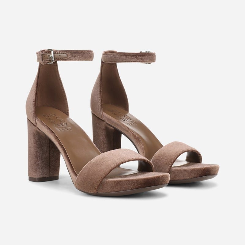 Naturalizer Joy Dress Sandals, Cinnamon Brown Velvet Leather, 11.0W Strappy Style, Open Toe, Block Heels