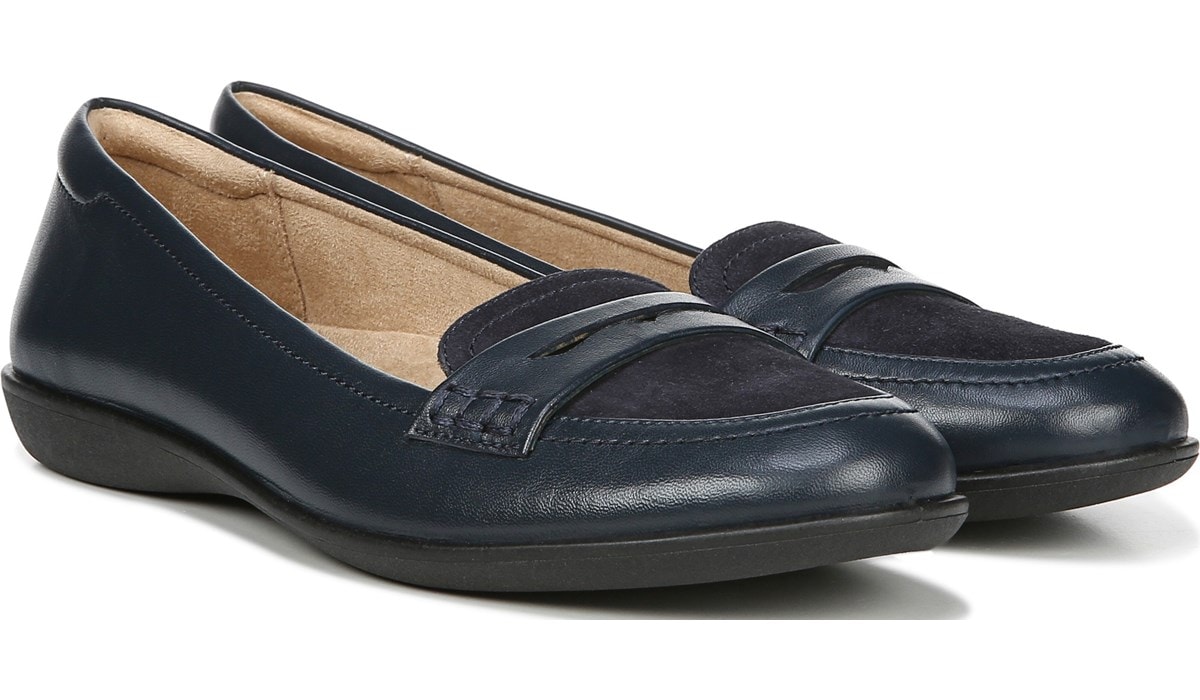 navy leather flats