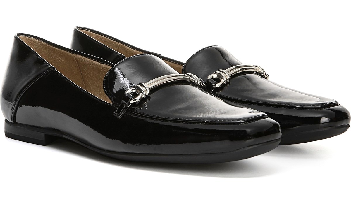 black shiny loafer shoes