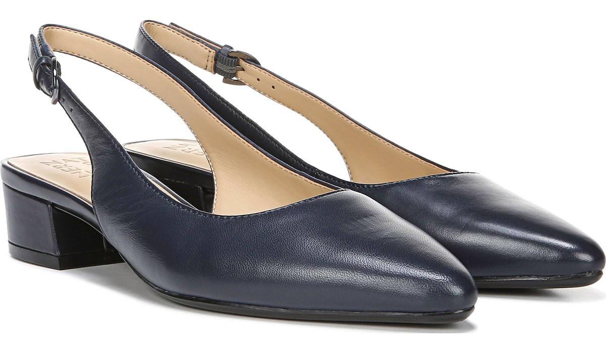 navy leather slingbacks