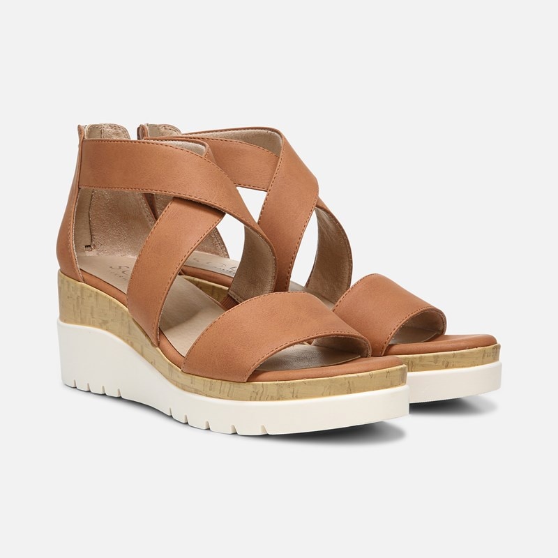 Soul Goodtimes Wedge Sandals, Toffee Synthetic Fabric, 6.0W Open Toe, Zip Closure