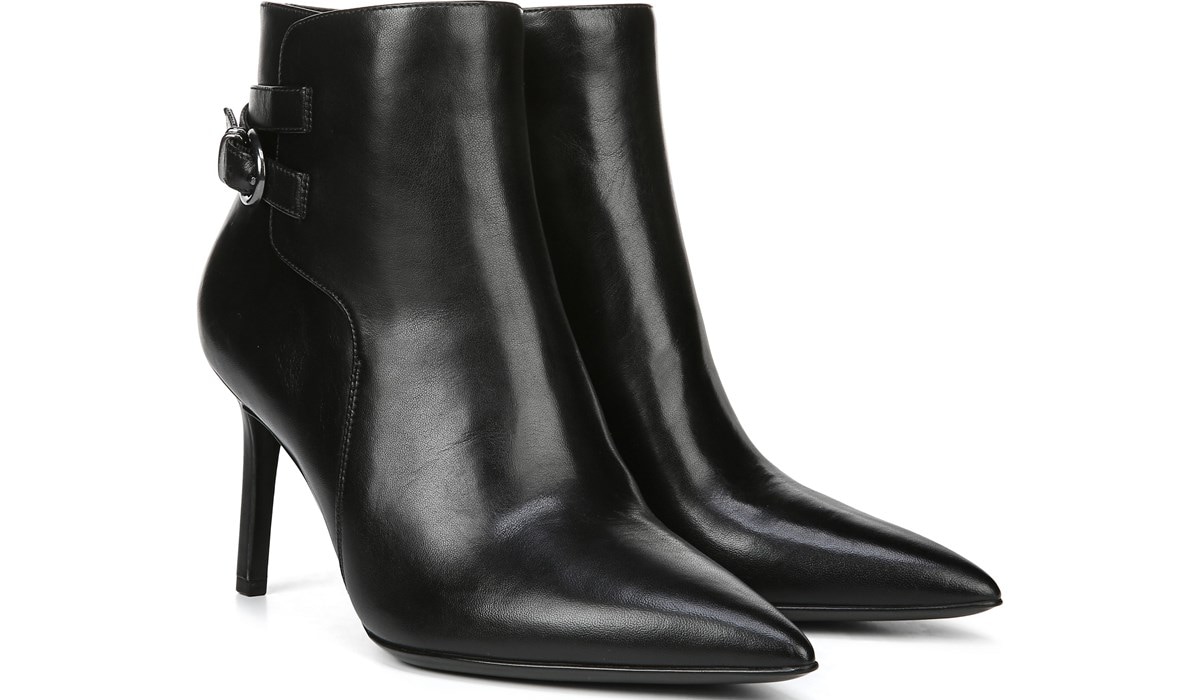 pointed black leather boots