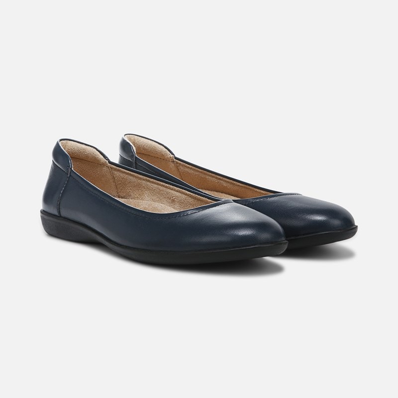 Naturalizer Flexy Flat Shoes, Navy Leather, 10.0W Round Toe