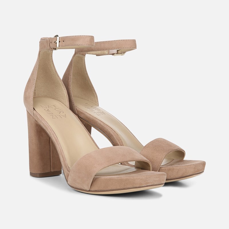 Naturalizer Joy Dress Sandals, Gingersnap Suede Leather, 8.0W Platform Pumps, Block Heels