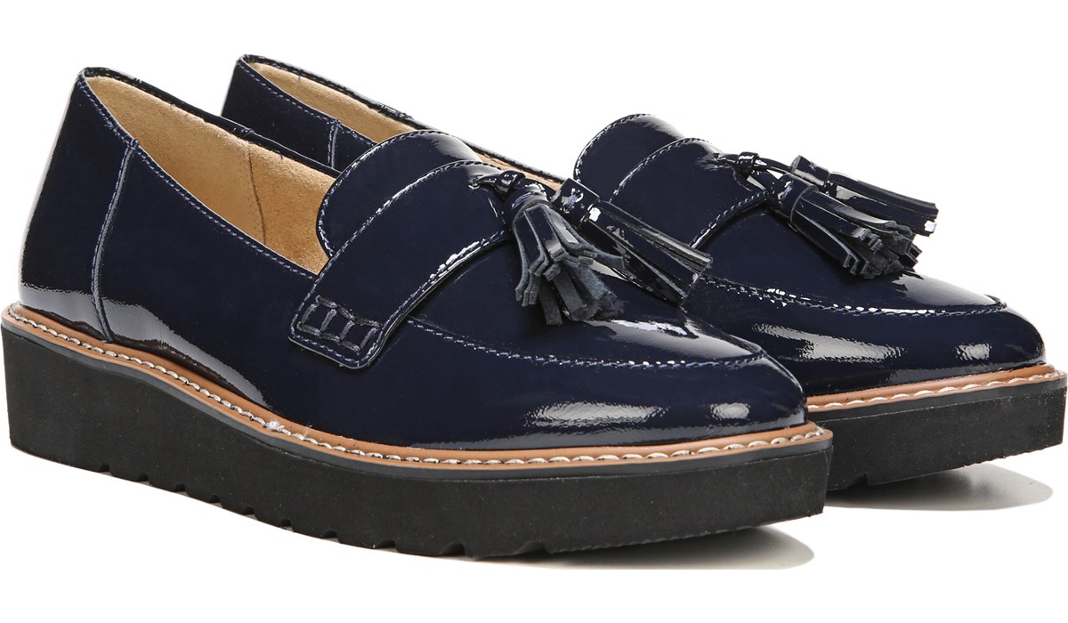 navy patent flat shoes