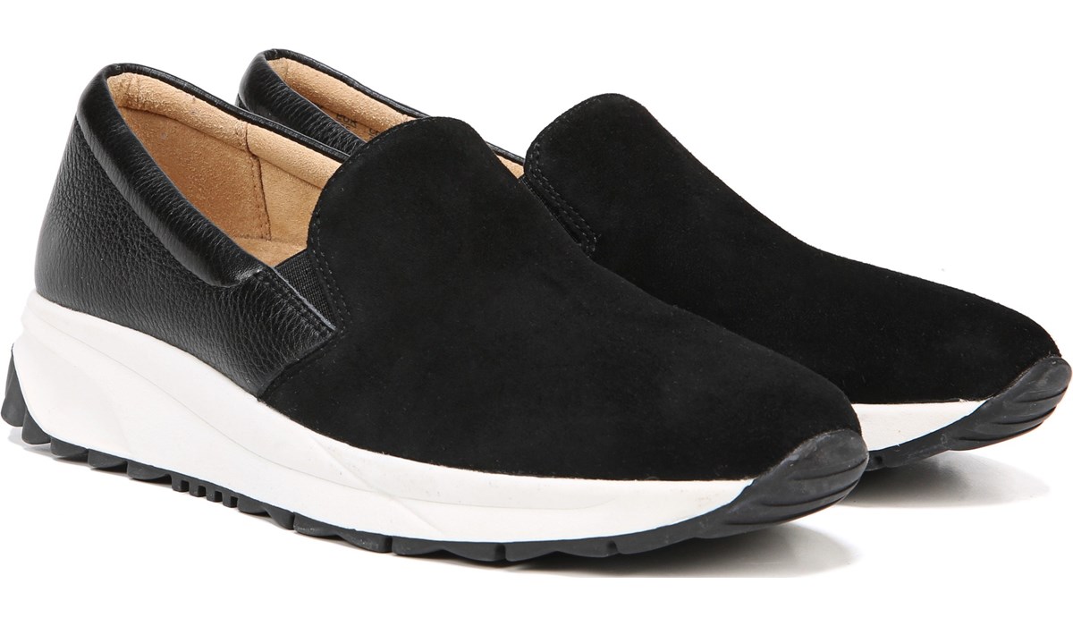 black leather slip on sneakers