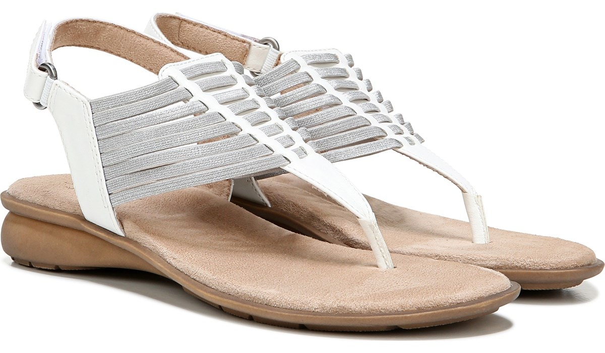 white elastic sandals