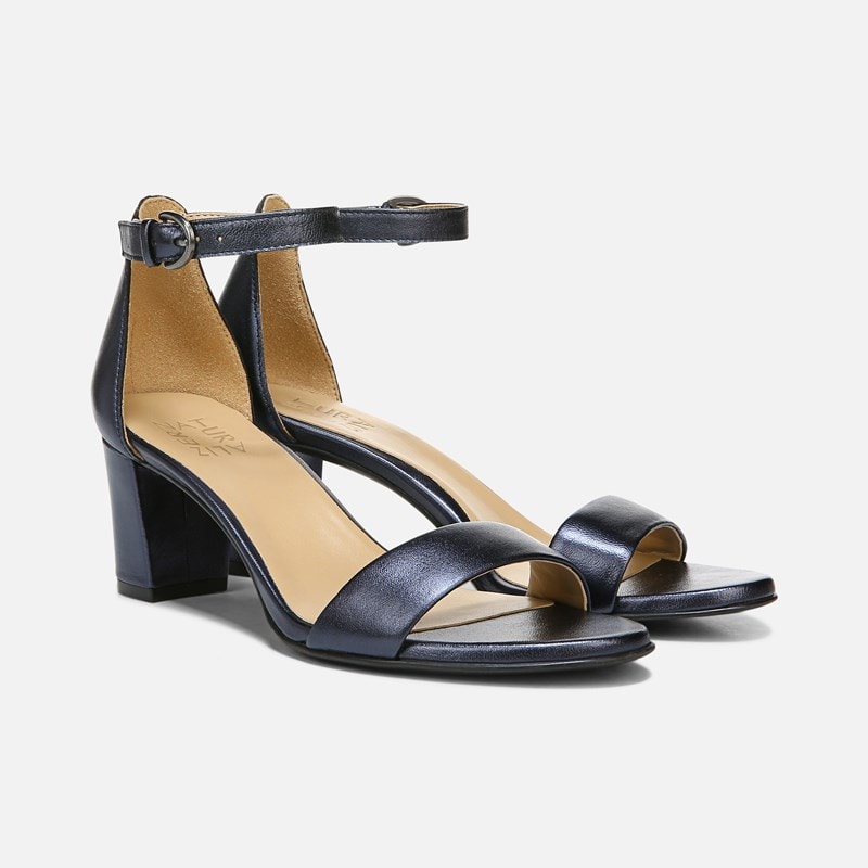 Naturalizer Vera Dress Sandals, French Navy Leather, 12.0M Almond Toe, Block Heels, Ankle Strap
