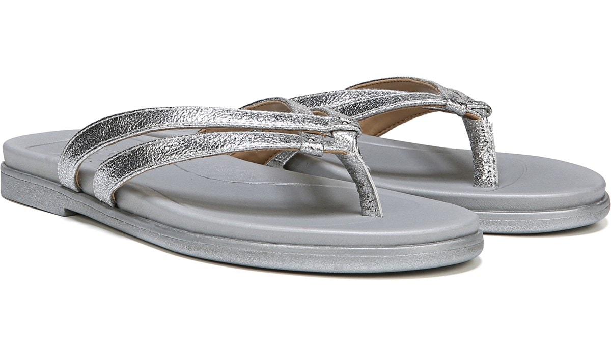 silver slip on sandals