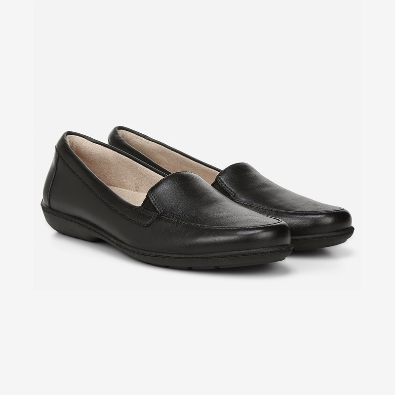 Soul Kacy Flat Shoes, Black Leather, 7.0W Classic Loafers, Round Toe