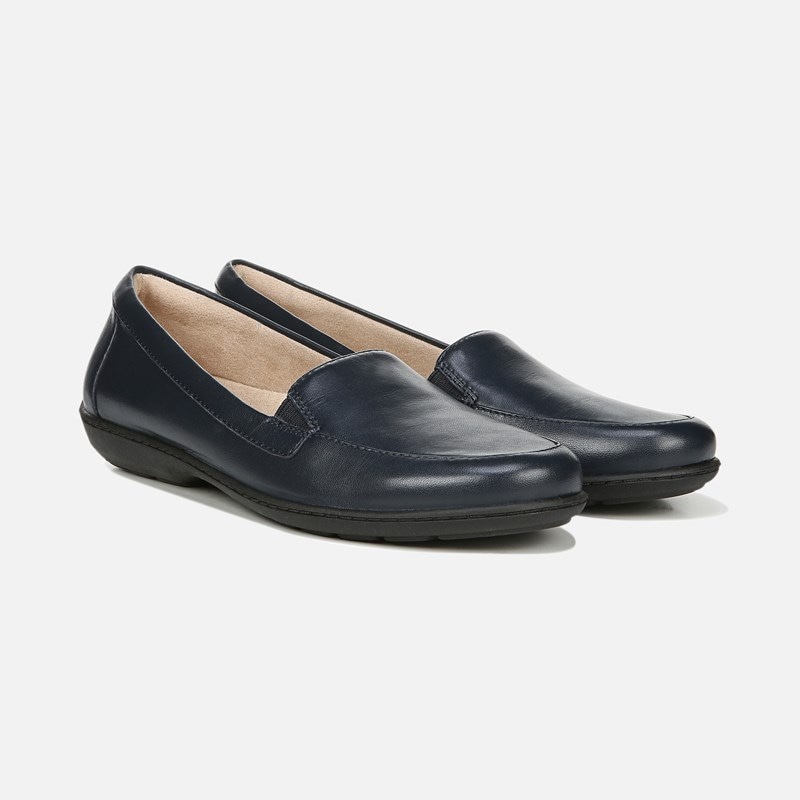 Soul Kacy Flat Shoes, Navy Leather, 8.0M Classic Loafers, Round Toe