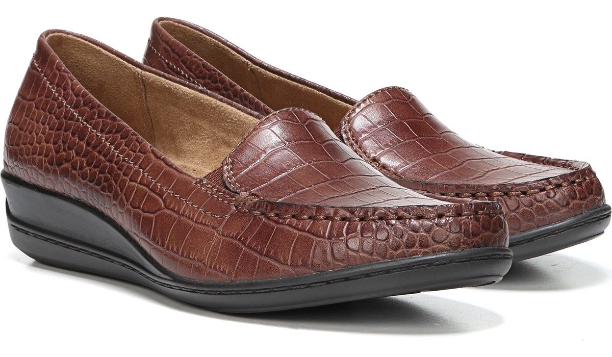 Brown Matte Croco Leather Flats 