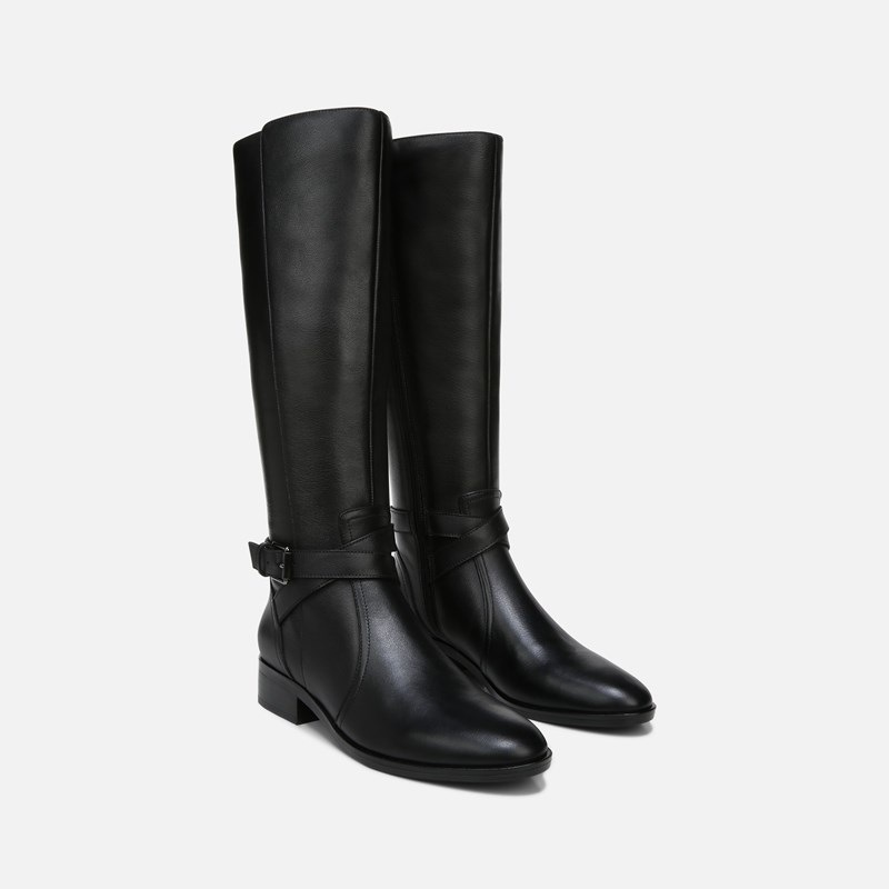 Naturalizer Rena Riding Boots, Black Leather, 6.5M Almond Toe, Block Heels, Zip Closure, Non-Slip Outsole