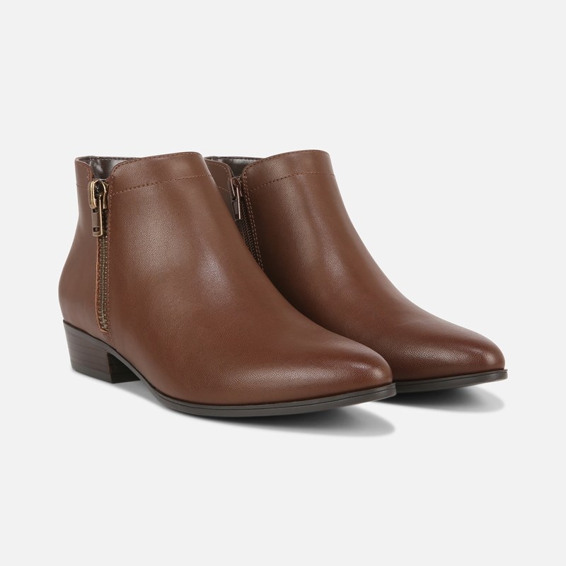 Naturalizer Claire Bootie Boots, Cinnamon Brown Smooth Syntheti, 6.0M Pointed Toe, Block Heels, Zip Closure, Non-Slip Outsole
