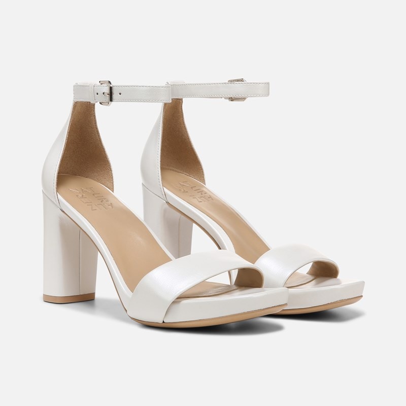 Naturalizer Joy Dress Sandals, White Leather, 6.5M Platform Pumps, Block Heels