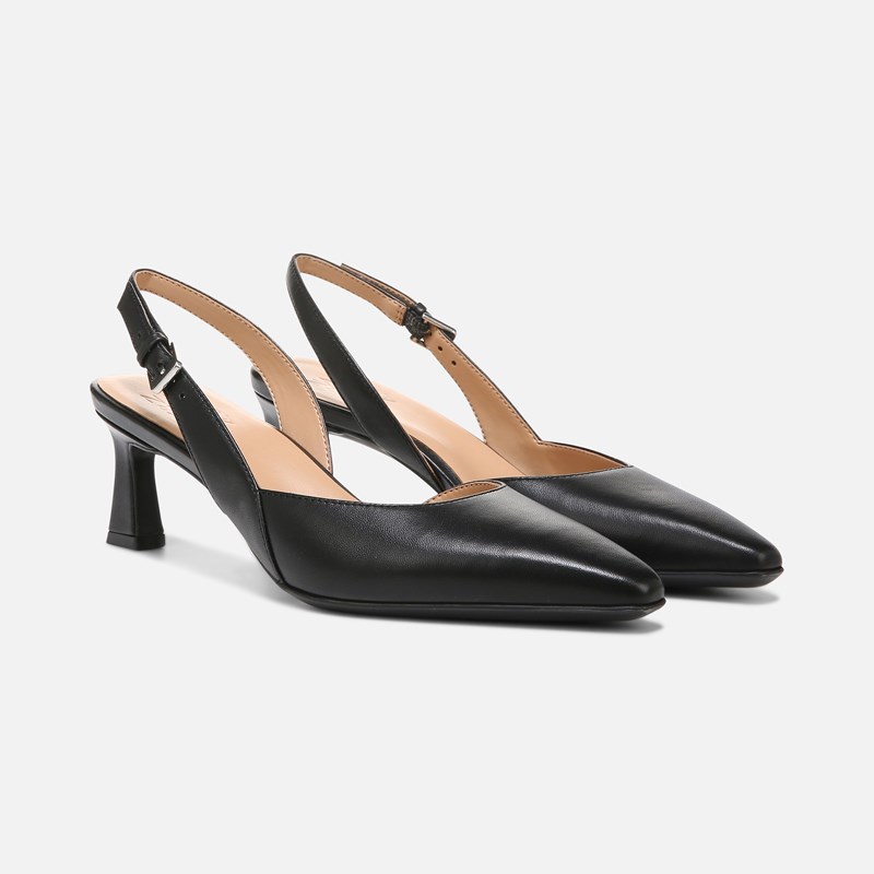 Naturalizer Dalary Slingback Pump Shoes, Black Leather, 7.5M Dress Heels, Pointed Toe, Strap, Non-Slip Outsole