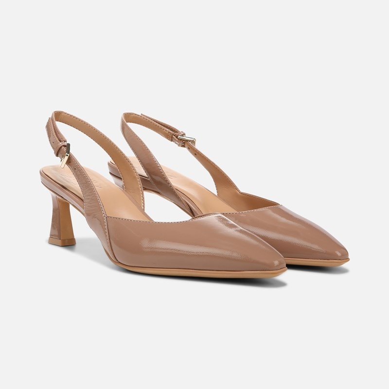 Naturalizer Dalary Slingback Pump Shoes, Taupe Patent Leather, 6.0M Dress Heels, Pointed Toe, Strap, Non-Slip Outsole