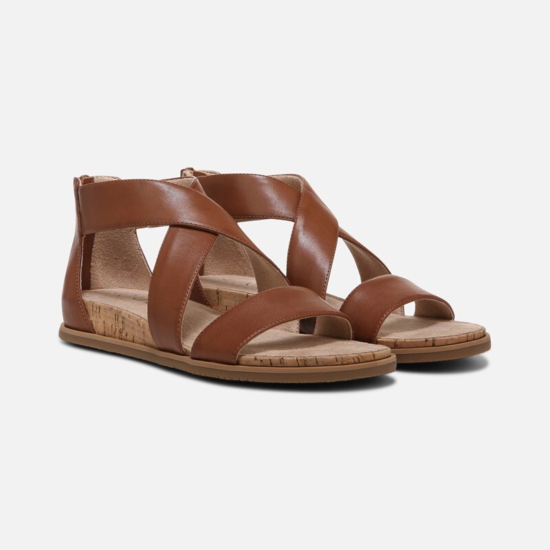 Soul Cindi Sandal Wedge Sandals, Dark Brown Leather, 5.5M Strappy Style, Round Toe, Zip Closure