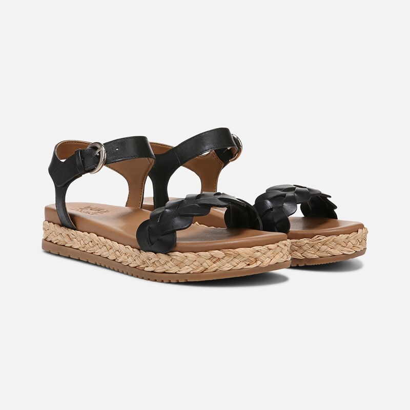 Naturalizer Neila Sandals, Black Leather, 7.5W Strappy Style, Open Toe
