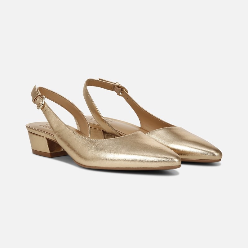 Naturalizer Banks Pointed Toe Flat Classic Pumps, Dark Gold Leather, 8.0 N Toe, Block Heels
