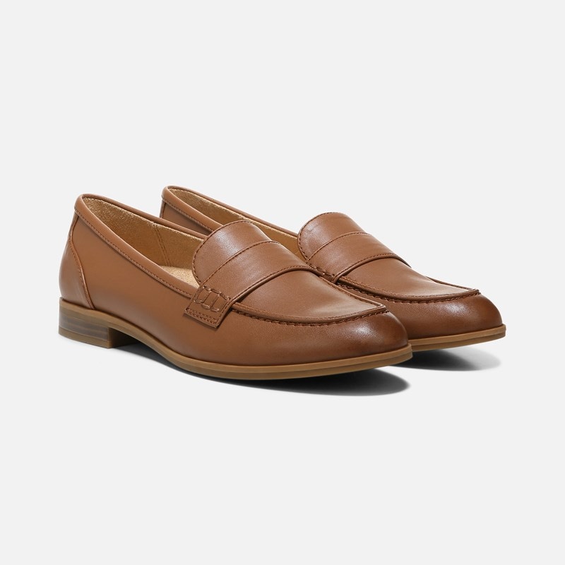 Naturalizer Milo Loafer Shoes, English Tea Synthetic, 5.0M Slip-On, Round Toe, Block Heels, Non-Slip Outsole